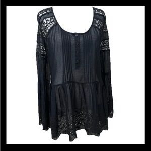 Antica Sartoria Women's Black Lace Top Coverup Beach Vacation Travel - Small